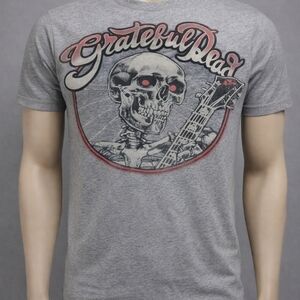 Grateful Dead Classic skeleton with guitar Men's Gray Short Sleeve Graphic Tee